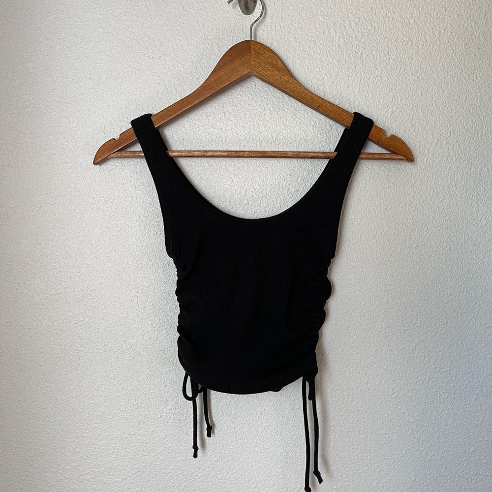 Zara Black Ruched Ribbed Tie Tank